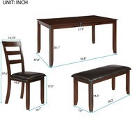 Table à manger moderne de luxe en teck massif sculpté avec 4 chaises et banc, durable, facile à nettoyer, écologique, garantie 1 an, idéale pour centres commerciaux et écoles