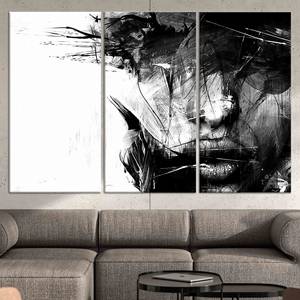Impression sur toile Femme Abstraite : Art mural élégant et minimaliste en noir et blanc, LOT DE 3 TOILES - Product Image 1