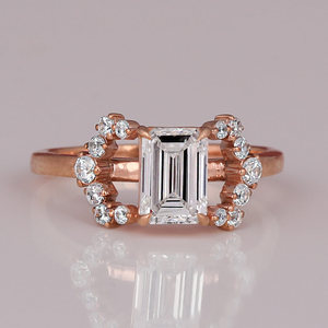 Emerald Cut Lab Grown Diamond Ring 14KT Rose Gold Plated Trendy New Style Engagement & Wedding Ring Gift for Women - Product Image 1