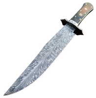Couteau Bowie artisanal en acier Damas inoxydable à motif plume, manche en Micarta, étui en cuir fin, survie, chasse en plein air, OEM