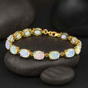 Bracelet tennis en opale blanche, opale éthiopienne pour elle, cadeau de pierre de naissance fait à la main, argent sterling 925 plaqué or 14 carats - Product Image 3