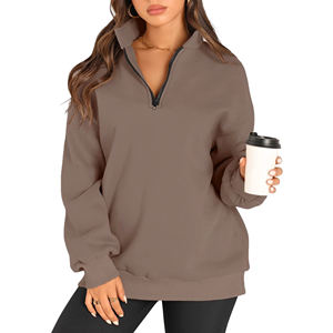 Fait sur mesure pour femme hiver demi-fermeture éclair col roulé polaire sweats couleur unie Streetwear avec Logo imprimé sur le devant - Product Image 4