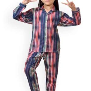 Vêtements de nuit d'été pour enfants Satin Silk Short Sleeve Trouser 2Pcs Set Girls Solid Color Lapel With Button Children Night Wear - Product Image 4