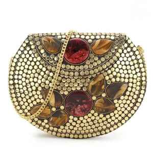 Bolso de mano de Metal de moda para mujer, monedero con tachuelas doradas y correas de cadena, piedras preciosas, también bolso de mano multifuncional para mujer - Product Image 5