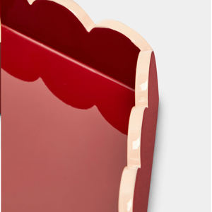 Plateau rond en laque rouge de haute qualité avec bord festonné Fournisseur de plateau de fruits de service décoratif en usine Vietnam - Product Image 2