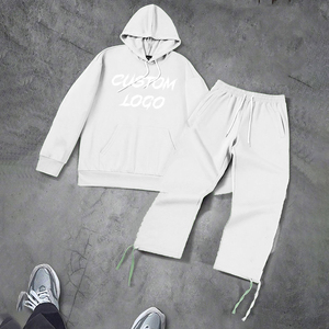 Ensemble de survêtement à capuche en coton léger imprimé personnalisé pour homme, streetwear, broderie délavée, patchwork, deux pièces, sweat-shirt et pantalon de survêtement - Product Image 1