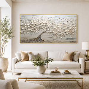 White and Silver Tree of Life Textured Oil Painting House Hotel Decoration Interior Decorative Arts Large Calming Artwork - Product Image 2