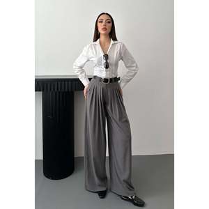 กางเกงจีบสีเทา - สีเทา - Product Image 1
