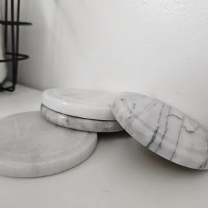 Set Of 4 Round Marble Coasters Natural Stone Coasters Minimalist Coffee Table Home Decor - Product Image 1