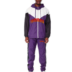 Logo personnalisé survêtement en nylon pour hommes imperméable à col haut ensemble coupe-vent personnalisable polyester patchwork survêtements pour l'été - Product Image 1