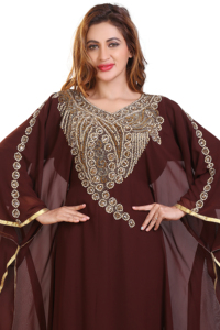 Caftan marocain marron Farasha robe Zari pierre travail traditionnel musulman vêtements accessoires Dubaï inspiré respirant - Product Image 2