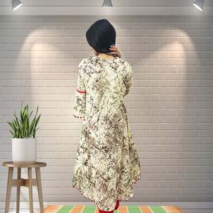 Ensemble Kurti en coton pour femmes, coupe trapèze, multicolores, avec travail de miroir et imprimé marbré, tailles L/M/XL/XXL - Product Image 1