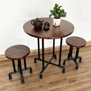 CBCF197 Acacia Wood Pipe <b>Table</b> and Chair Set <b>Rustic</b> Industrial Design for Home <b>Farmhouse</b> or Bedroom Classic <b>Dining</b> Furniture - Product Image 2