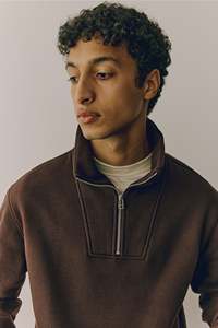 Dark <b>Brown</b> Man's Zip-<b>Top</b> Sweatshirt Stand-Up Collar Dropped Shoulder <b>Long</b> <b>Sleeve</b> Cotton Polyester Jacket Winter Light Regular - Product Image 6