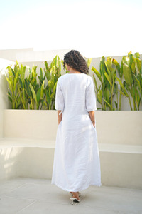Latest Cotton <b>Linen</b> Boho 3/4 Sleeve White Maxi <b>Dress</b> for Women Holiday Casual Ankle Length Summer Loose <b>Plus</b> <b>Size</b> Ladies <b>Dress</b> - Product Image 3