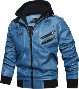 Veste en cuir épaisse de haute qualité pour homme, style streetwear d'hiver, finition élégante, coupe ajustée, poche avant, veste de motard - Product Image 4
