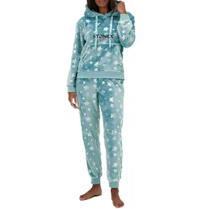 Aqua Foil Star Print Pijama Set Atacado Melhor Fornecedor Baixo Preço Mulheres Sleepwear Set Personalizado