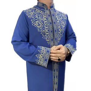Thobe musulman traditionnel vintage pour homme, confortable, léger, en polyester, longueur au sol, manches trois-quarts, respirant, broderie - Product Image 3