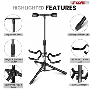 5 Core <b>Guitar</b> Stand Adjustable Double <b>Guitars</b> Stands Floor w Neck Holder for Acoustic Electric Bass - Product Image 4