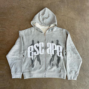 Survêtement d'hiver de qualité supérieure, délavé à l'acide, broderie usée, capuche, jogging, logo personnalisé, streetwear, uni, 100% coton, coupe-vent - Product Image 2