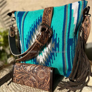 Nueva moda, sillín de cuero con herramientas a mano, manta, bolso con borlas, elegante, tallado a mano, cartera Floral de cuero, conjunto combinado para mujer - Product Image 4