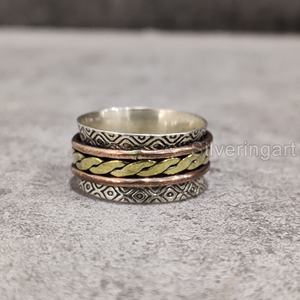 Twisted Spinner Band Bohemian Ring 925 Sterling Silver Women's Thumb Ring Fidget Handmade Jewelry Vintage Yoga Mens Spinner Ring - Product Image 1