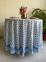 Nappe imprimée de bloc de main floral bleu et blanc pour mariage décor à la maison événements fêtes en plein air jardin pique-niques Tables d'appoint