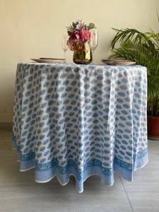 Blue and White Floral Hand Block Print <b>Tablecloth</b> <b>for</b> Wedding Home Decor Events Parties Outdoor Garden Picnics Side <b>Tables</b> - Product Image 4