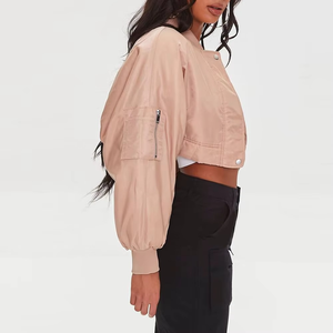 Women's Quilted Bomber Jacket Short Stand Collar Custom Logo Crop <b>Top</b> Finished Factory Wholesale Low MOQ Women Bomber Jacket - Product Image 5