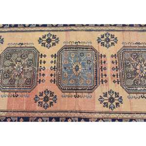 พรมขนสัตว์สีเบจสีน้ำเงินคลาสสิกงานเย็บปะสี่เหลี่ยมผืนผ้าตุรกี4.3 x 11.3ft ทำด้วยมือพร้อมแผ่นยางรองหลังสำหรับห้องนั่งเล่นวัยรุ่นขนาดใหญ่ - Product Image 5