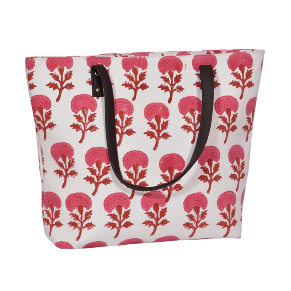 Fashionable & Recyclable Fabrics Self Handle Floral Design Printed Pattern Cotton Shopping Tote Bag