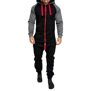 Mono con capucha para hombre, mono de manga larga con cremallera frontal en contraste, mono largo con bolsillos, ropa de invierno y otoño, ropa deportiva, chándales - Product Image 6