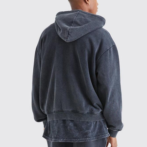 Venta al por mayor de alta calidad 100% algodón de invierno de los hombres de cremallera lavado ácido ropa de calle sudaderas con capucha logotipo personalizado de gran tamaño ajuste transpirable - Product Image 2