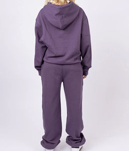 เสื้อมีฮู้ดของผู้หญิงชุดวอร์ม2ชิ้นเปิดไหล่โอเวอร์ไซส์ผ้าฟลีซเสื้อมีฮู้ดและกางเกงวิ่ง - Product Image 4