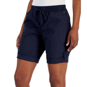 Pantaloncini Utility Blu da Donna Tommy Hilfiger in Tela di Cotone 100% con Polsini Arrotolati, Taglia Large, Traspiranti - Product Image 2