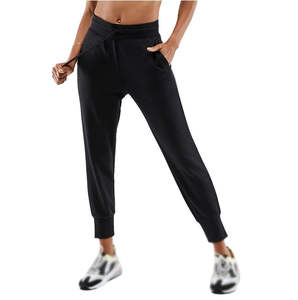 Pantalons de jogging pour femmes à taille haute, avec cordon de serrage personnalisé, en molleton doux, avec poche à motif patchwork, pantalon uni en gros - Product Image 6
