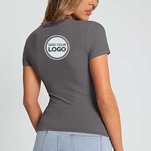 T-shirt à manches courtes pour femmes, coupe ajustée, col rond, vente en gros et au détail - Product Image 5