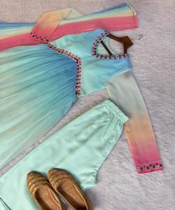 DERNIÈRE GEORGETTE MAIN RÉEL MIROIR TRAVAIL PISHWAS ANARKALI ROBE EN BAS AVEC DUPATTA CASUAL WEAR VÊTEMENT EN GROS PRIX THNIQUE - Product Image 6