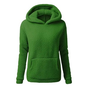 Sudadera con capucha de manga informal de invierno personalizable para mujer, sudadera cálida de lana suave, Top bordado, forro de punto grueso de Color sólido - Product Image 2