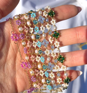 Beaded <b>Flower</b> <b>Bracelet</b> Daisy Blue Floral <b>Bracelet</b> Aesthetic <b>Flower</b> <b>Bracelet</b> Bridgerton Jewellery Gift for Her Birthday Gift - Product Image 2