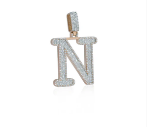 Pendentif en forme de lettre N, style hip-hop, plaqué or, avec charme en moissanite taille princesse, pour anniversaire et mariage - Product Image 4