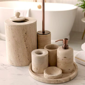 Ensemble de salle de bain en marbre décoratif à étiquetage privé pour les intérieurs haut de gamme, améliorant le style de la salle de bain avec de la pierre naturelle - Product Image 1