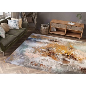 Alfombra Moderna Estampada, Diseño de Pintura Marrón y Gris, Decoración Antideslizante para el Hogar, Alfombra de Terciopelo - Product Image 2