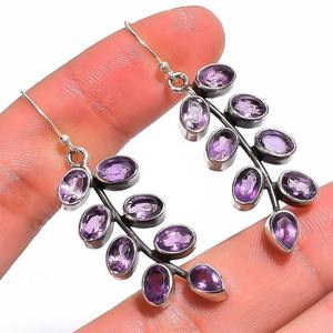 Boucles d'oreilles classiques bijoux pour femmes argent Boho Style bijoux 925 argent Sterling améthyste pierres précieuses boucles d'oreilles faites à la main cadeau pour - Product Image 1