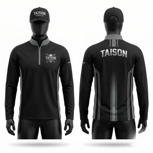 Haut d'entraînement personnalisé à col zippé pour baseball, 180 GSM, polyester interlock, panneaux latéraux noir et gris, sublimation, broderie, transfert thermique - Product Image 1