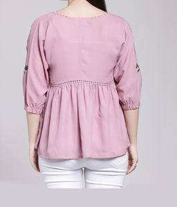 Haute qualité à la main multicolore grande broderie florale sur le cou manches dos femmes Cool été fête porter haut décontracté - Product Image 2