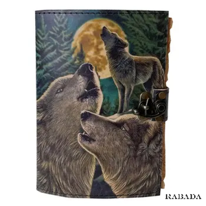 Wolf Leather Printed Style Design Handmade <b>Journal</b> 100 Deckle Edge Vintage Paper Notebook Book of Shadows - Product Image 1