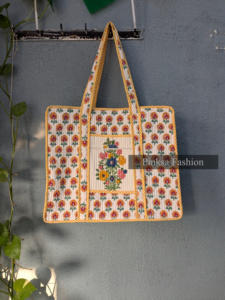 Grand sac fourre-tout en coton fait main avec motif patchwork, imprimé en blocs, poche zippée, style féminin, été, plage, marché, doublure en coton - Product Image 6