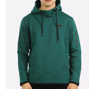 Sweat-shirt à capuche thermique unisexe tendance OEM, nouveau modèle, hiver, cordon de serrage, deux poches kangourou, 1 poche zippée sur le bras, 100% coton - Product Image 4
