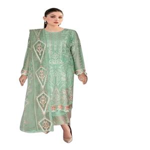Marca superior de alta calidad de gasa de seda Shalwar Kameez trajes de mujer estilo de fiesta modesto bordado vestido transpirable precio al por mayor - Product Image 1